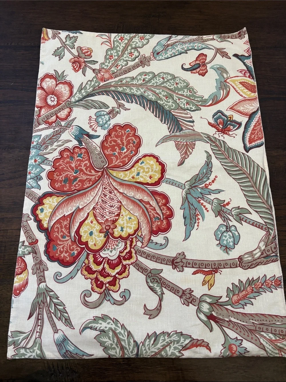 Pottery Barn Floral Butterfly Cream Blue Placemats (5) Summer Table Cotton Linen